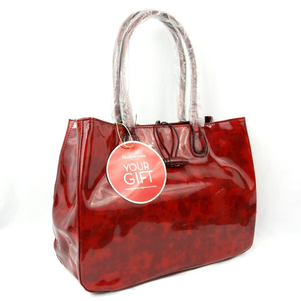 NEW Elizabeth Arden Red Vinyl Tote Bag Shopper Handbag Travel Shoulder Bag